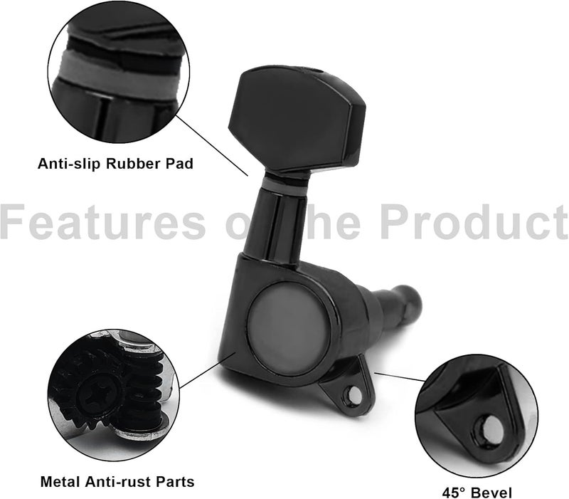 MAXCHEER 6pcs Right Hand Sealed Guitar Tuner Pegs,Big Square Electric Guitar String Tuning Pegs Keys Machine Heads for Fender Strat Stratocaster Tele Telecaster or Electric Guitar(Black, 6R) - Image 2